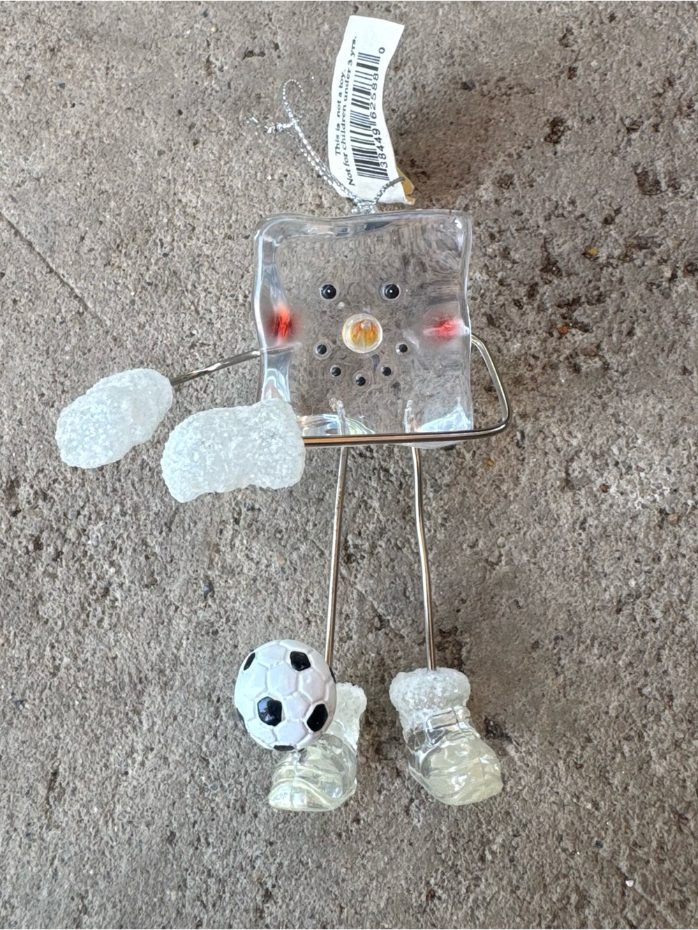 Clear Acrylic Soccer Player Ornament Whimsical Christmas Decor NWT